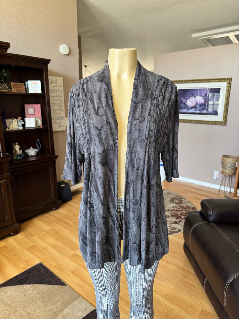 Unity World Wear Gray Marble-Effect Open Cardigan-size L - Picture 1 of 10
